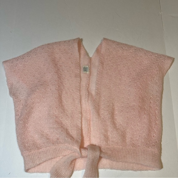 Vintage 70s Knit Shrug Cardigan Pink Tie Front - Picture 1 of 6